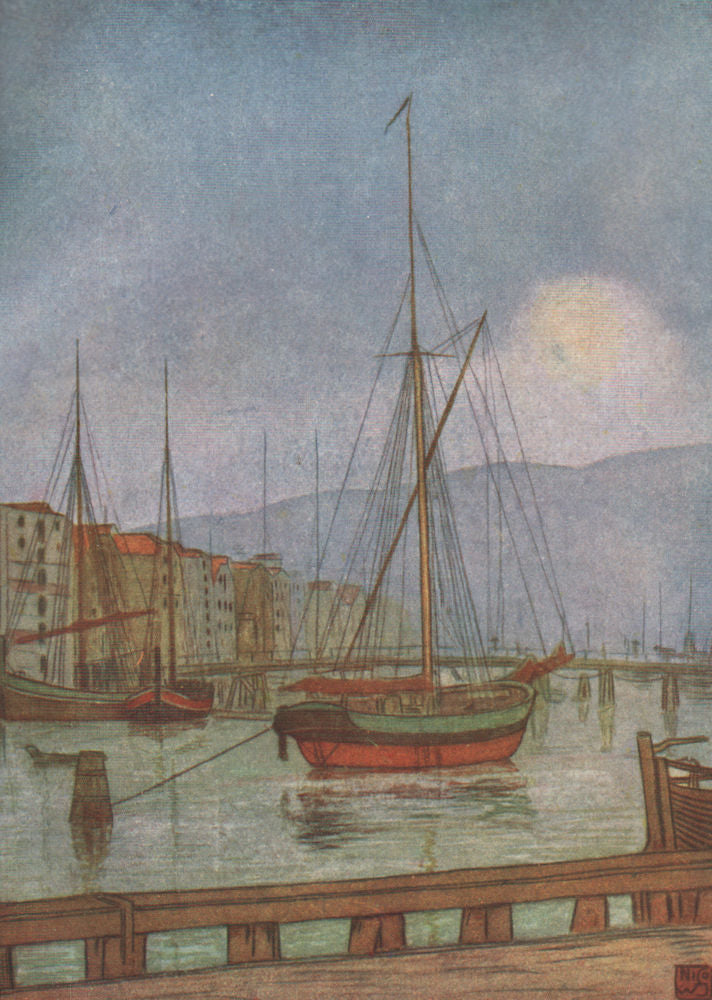 TRONDHEIM. 'Ostre Kanalhavn' by Nico Jungman. Norway 1905 old antique print